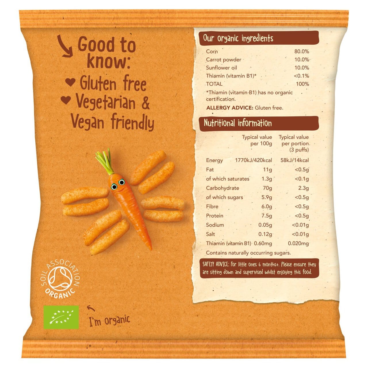 Στικς Καλαμποκιού με Καρότο 'Melty Carrot Puffs' +6μ (20γρ)