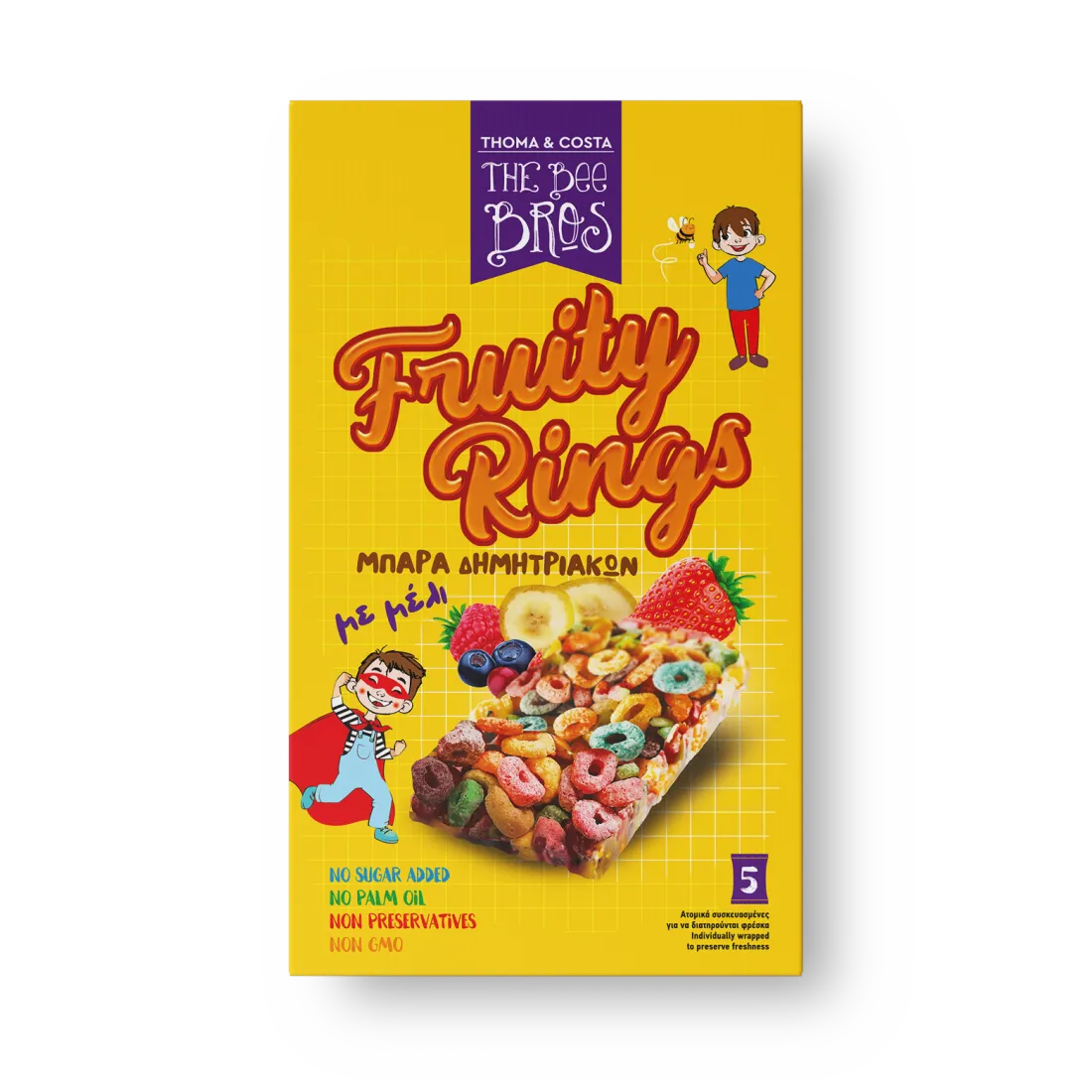 Μπάρα δημητριακών με μέλι και φρούτα (5x25gr) – THE BEE BROS