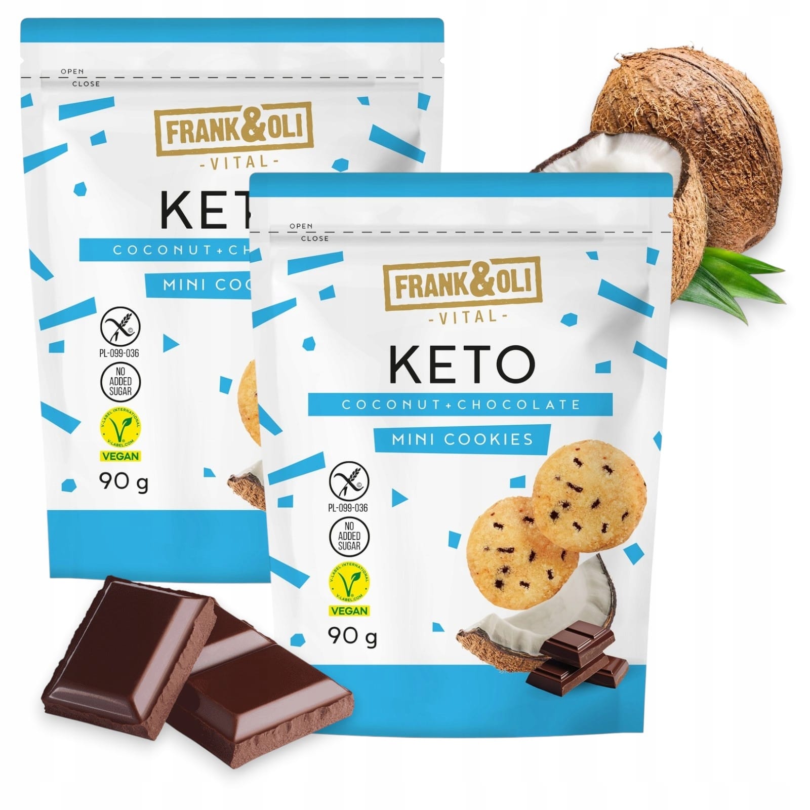 Frank and Oli Mini Cookies Keto Vegan Coconut and Chocolate 90g